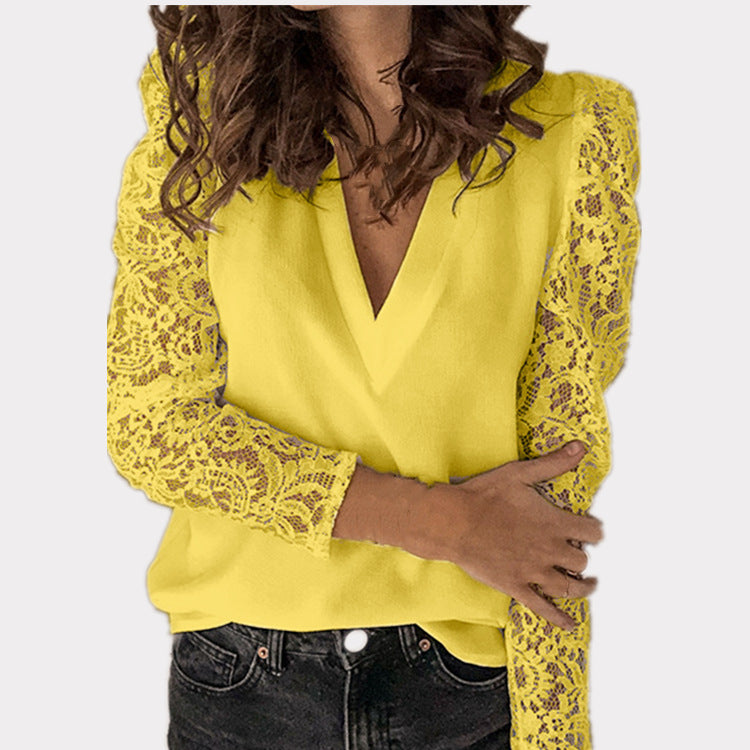 Women's Original Single Stitching Lace Long Sleeve Slim Blouses