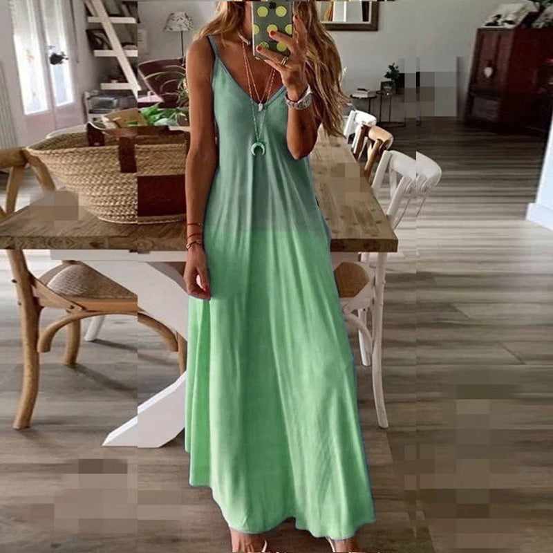 Women's Summer V-neck Sexy Long Loose Large Strap Dresses