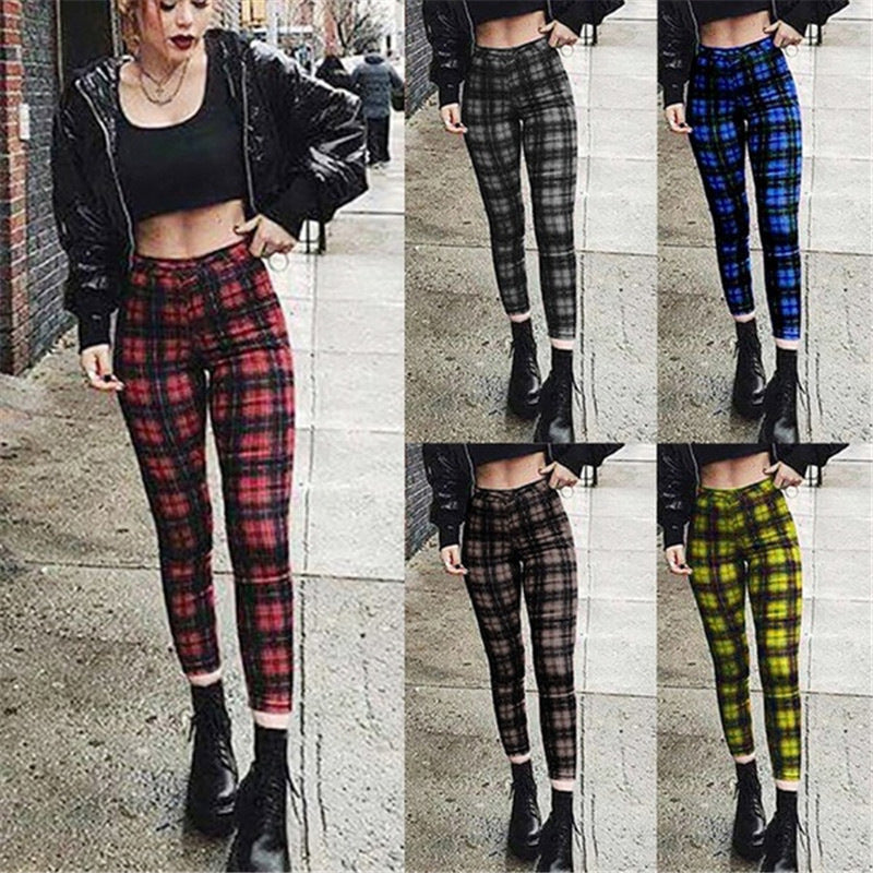 Women's Plaid High Waist Casual Stretch Feet Legging