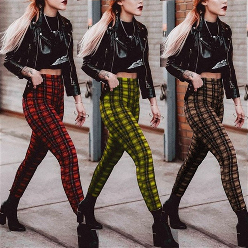 Women's Plaid High Waist Casual Stretch Feet Legging