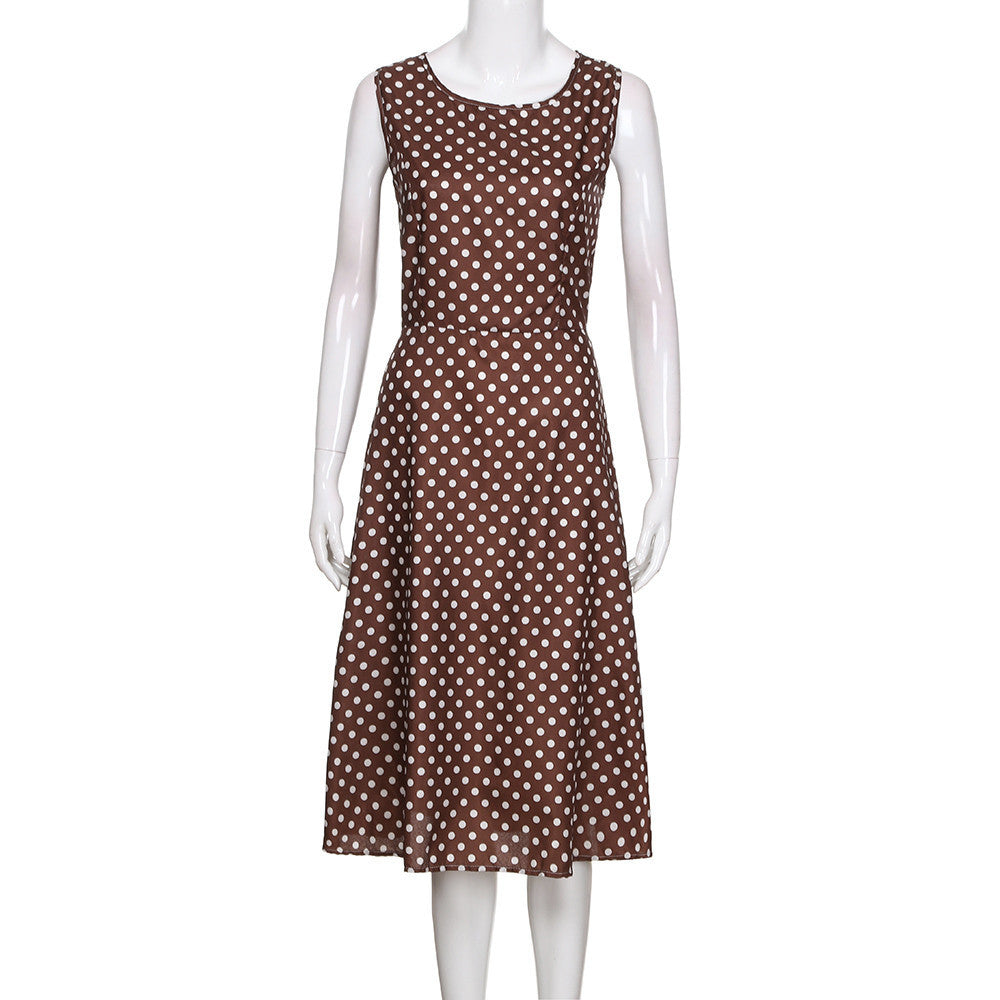 Women's Summer Retro Dots Sleeveless Swing Long Dresses