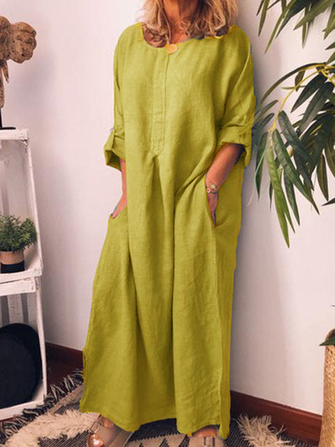 Women's Cotton Linen Solid Color Loose Dress Dresses