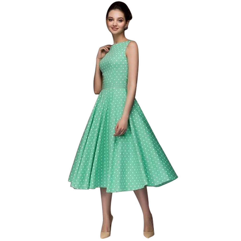 Women's Summer Retro Dots Sleeveless Swing Long Dresses