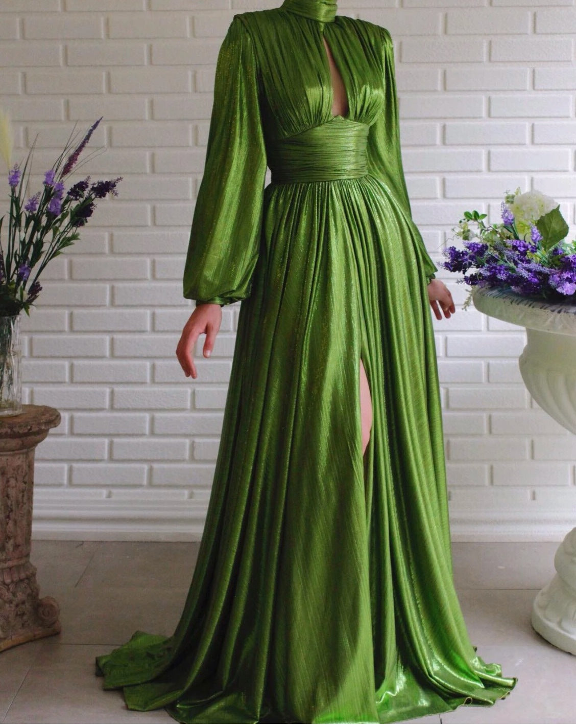 Color Tight Waist Halter Large Swing Sexy Green Dress Dresses