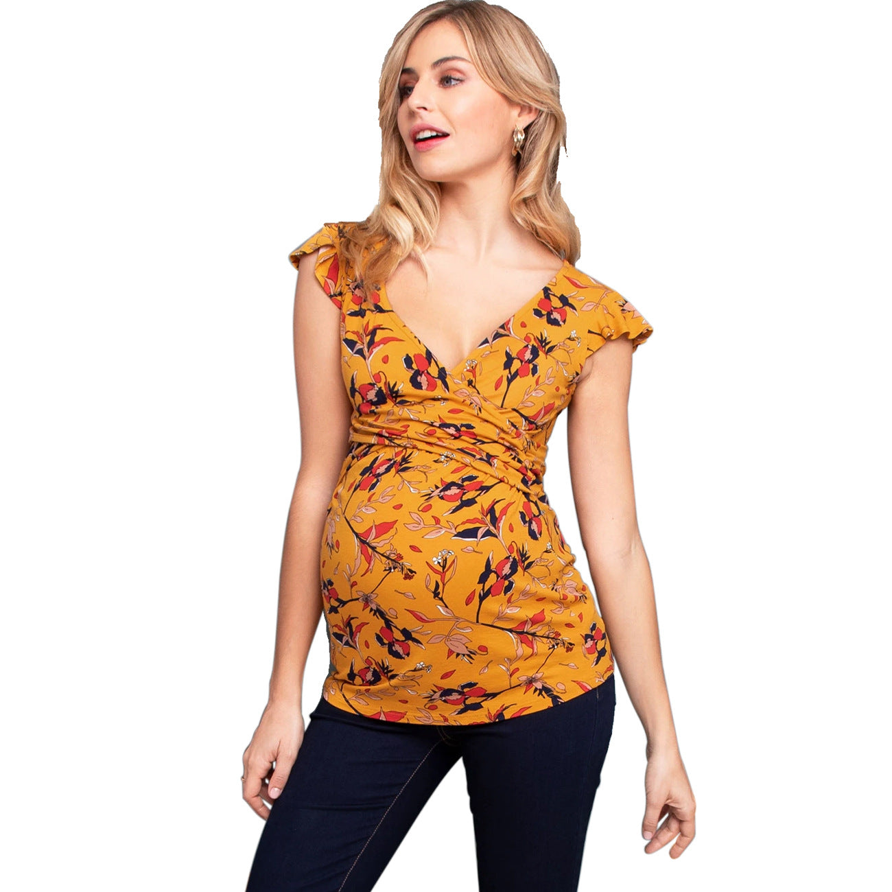 Women's Printed Deep V-neck Cross Breastfeeding Blouses