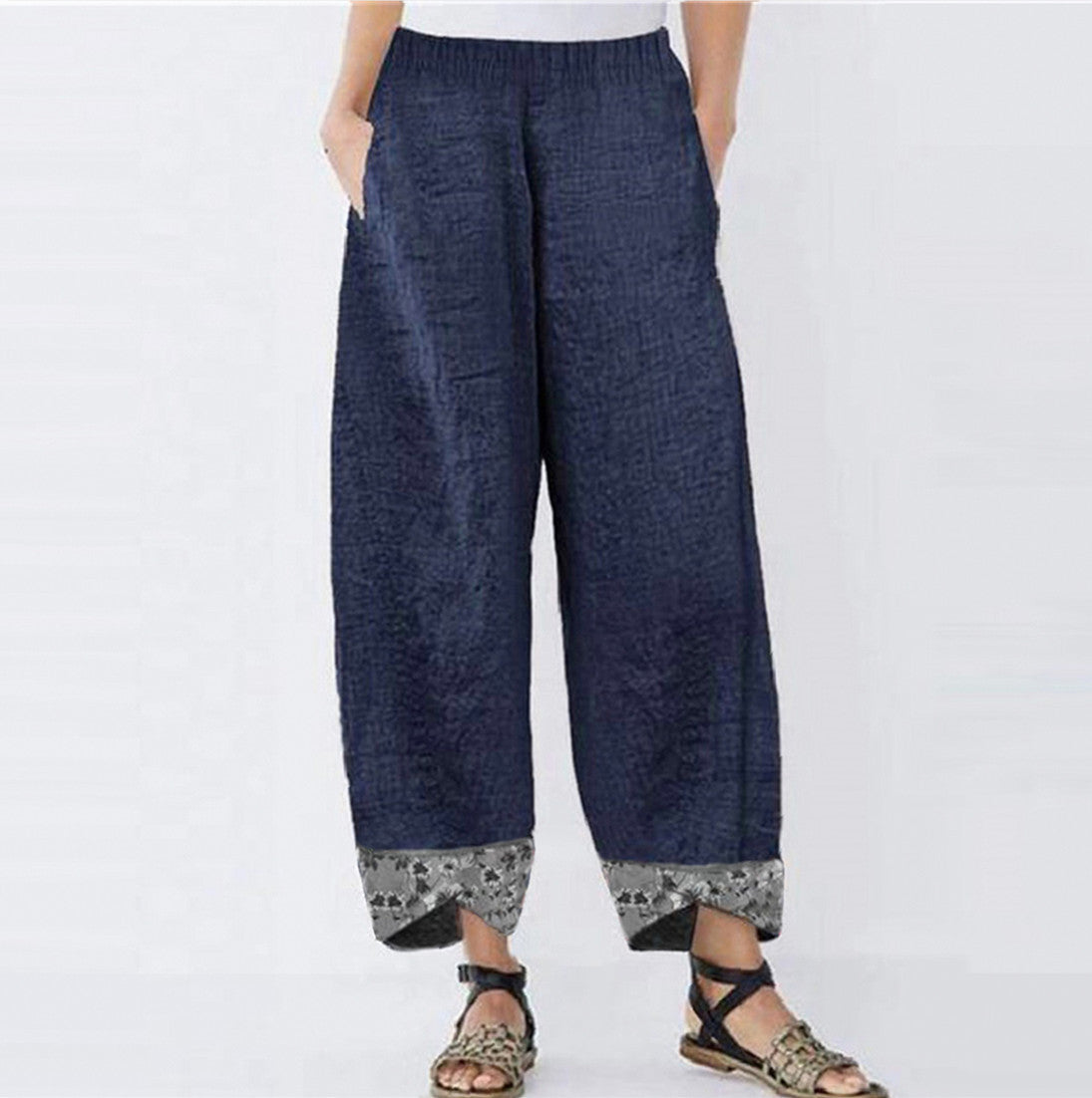 Slouchy Women's Printed Stitching Trousers Pencil Pants