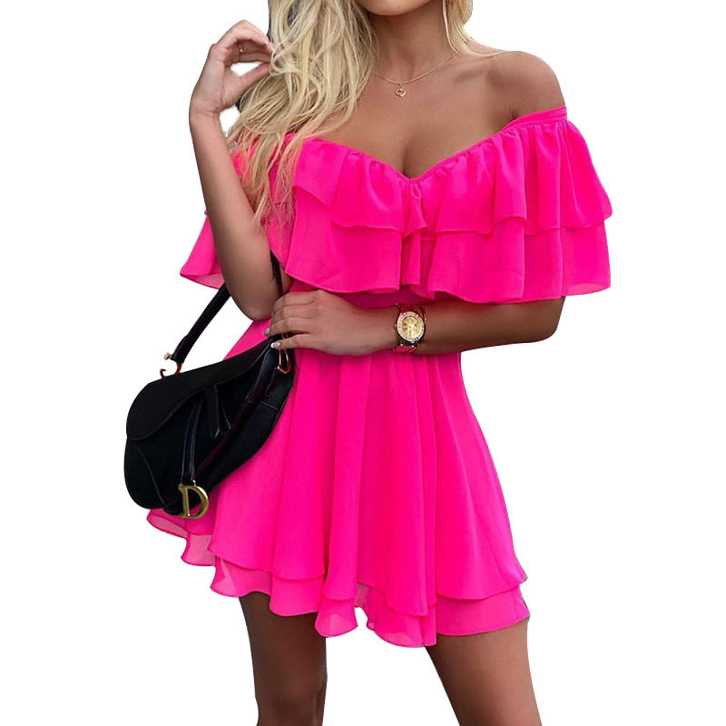 Off-shoulder Sleeveless Ruffled Sexy Mini Chiffon Dresses