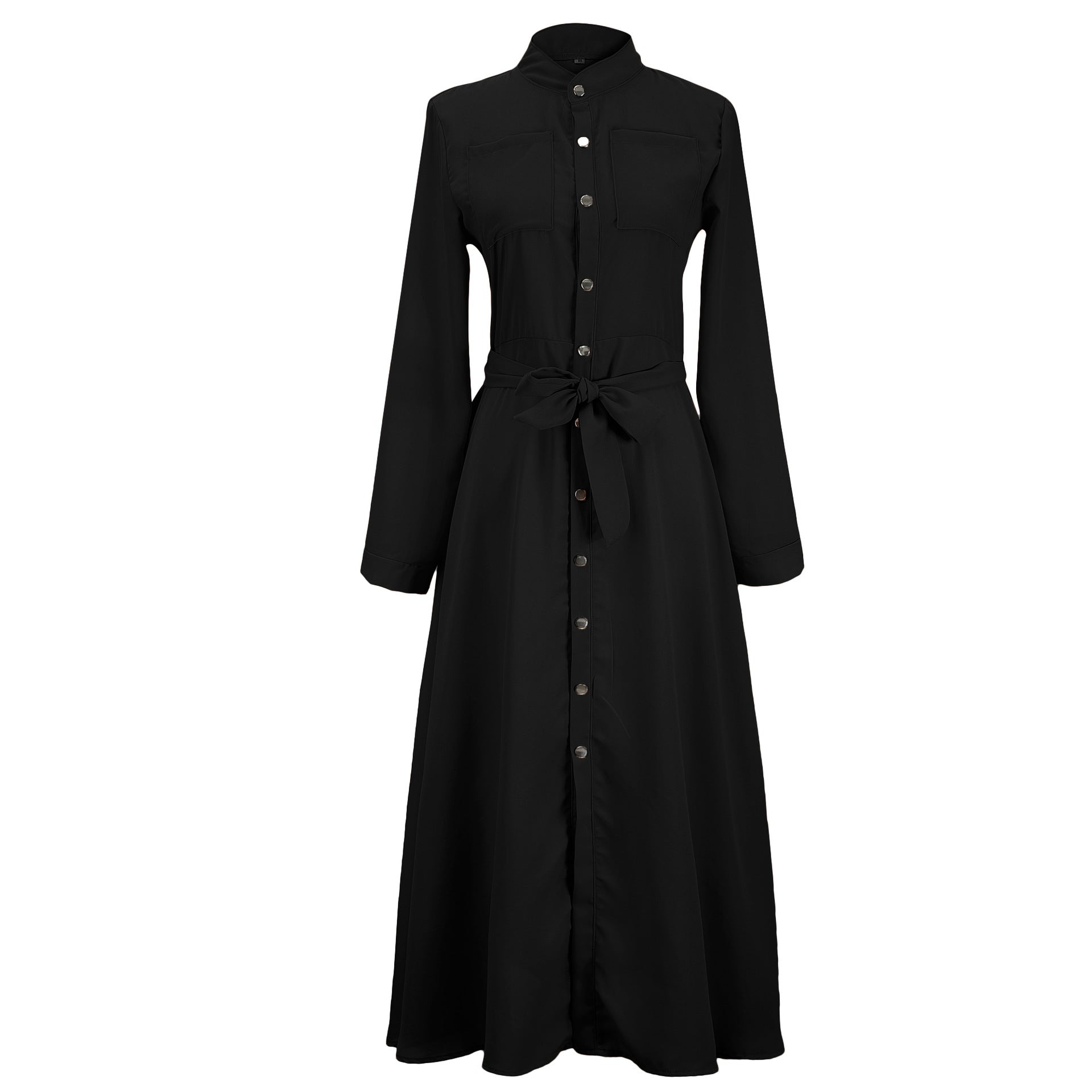 Women's Slim-fit Long-sleeved Button Self-tie Dress Dresses