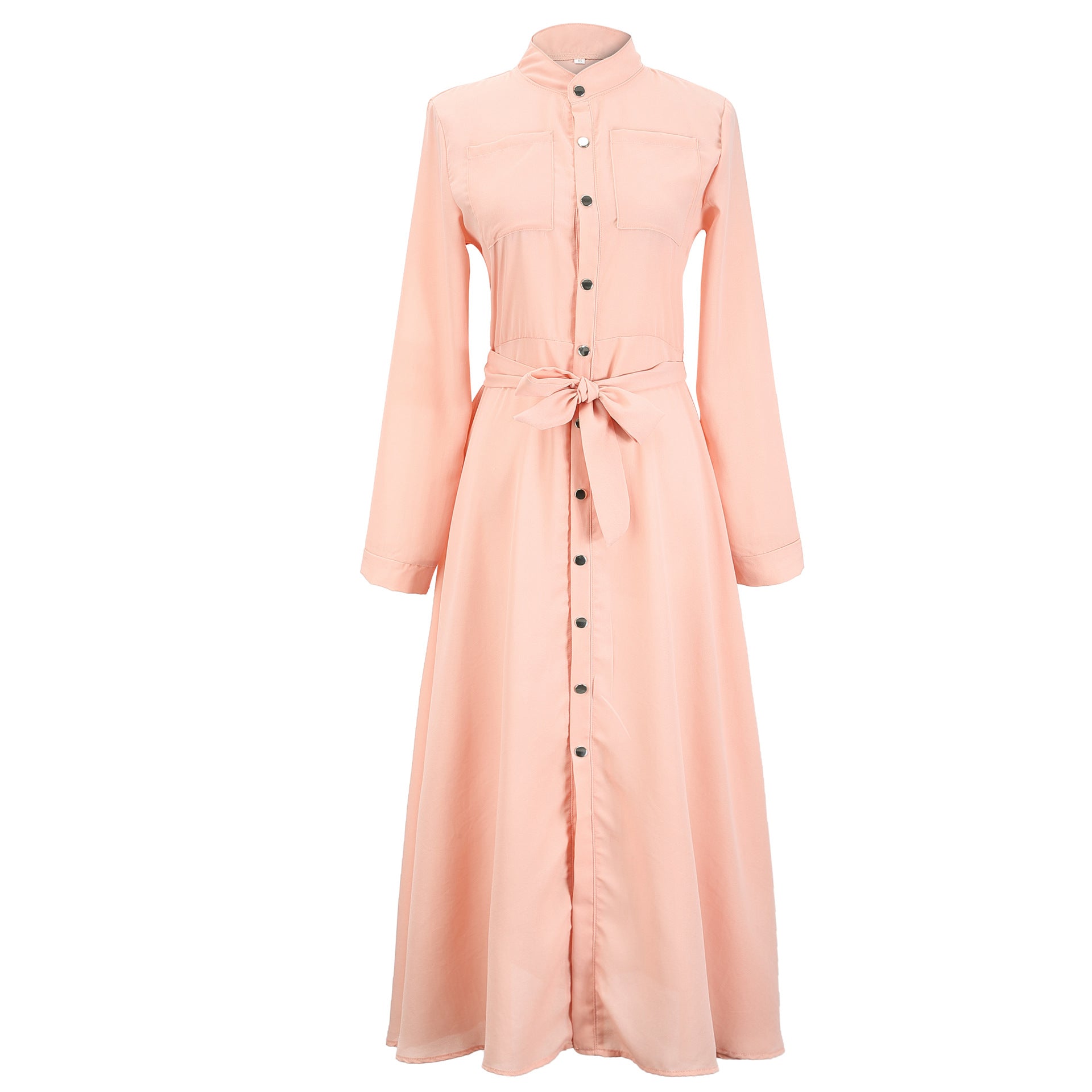 Women's Slim-fit Long-sleeved Button Self-tie Dress Dresses