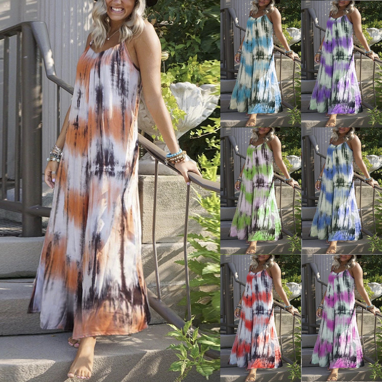 Women's Quality Loose Tie-dye Print Long Dresses
