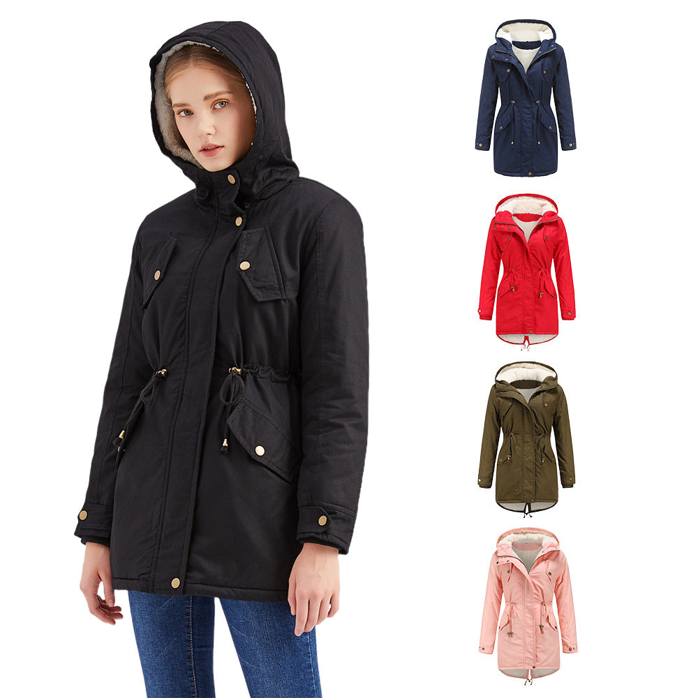 Women's Cotton-padded Solid Color Hooded Thick Coats