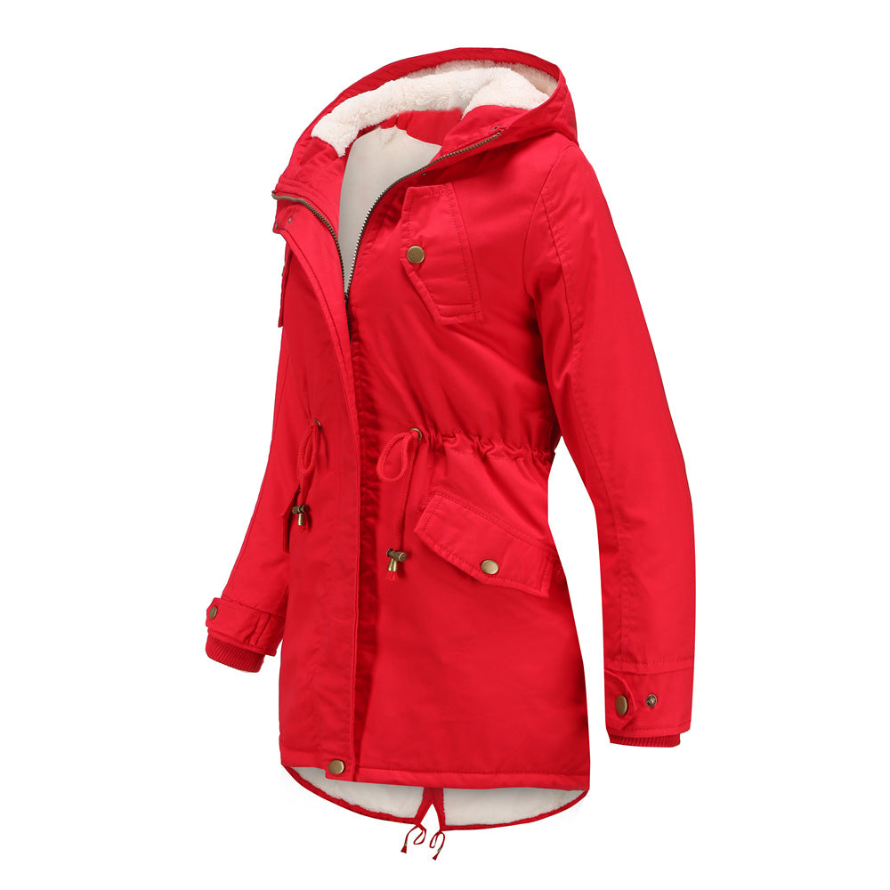 Women's Cotton-padded Solid Color Hooded Thick Coats