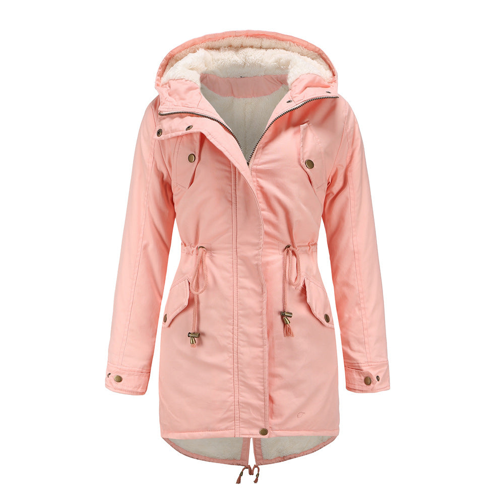 Women's Cotton-padded Solid Color Hooded Thick Coats