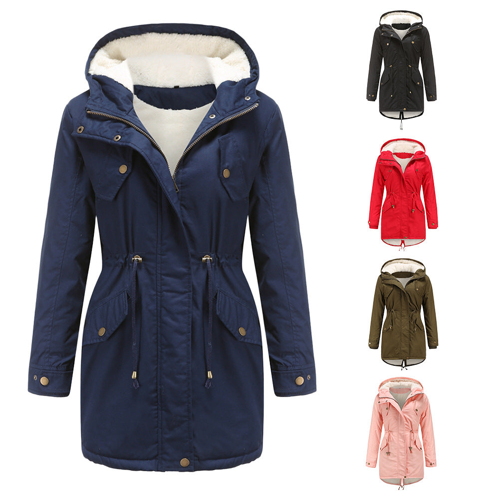 Women's Cotton-padded Solid Color Hooded Thick Coats