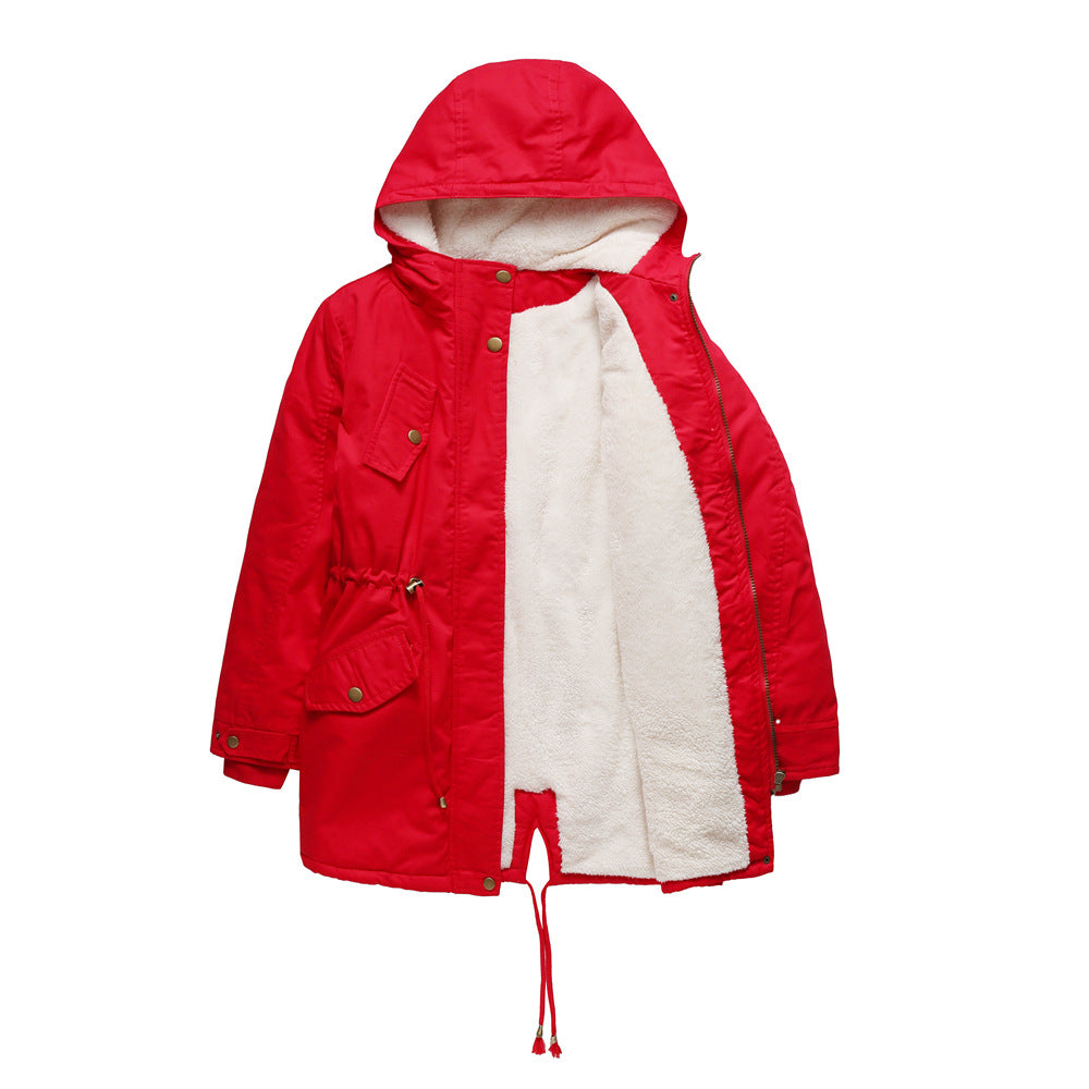 Women's Cotton-padded Solid Color Hooded Thick Coats