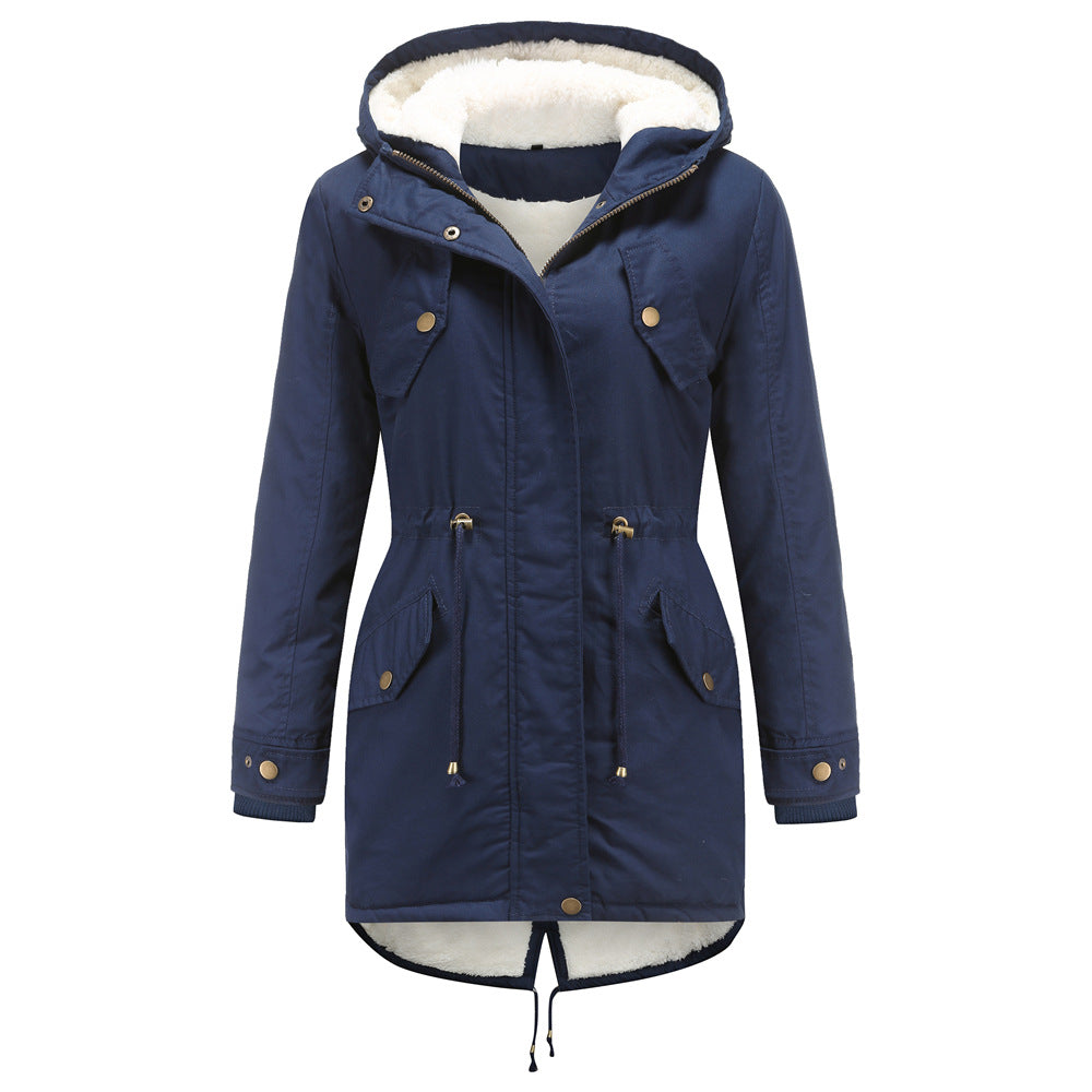 Women's Cotton-padded Solid Color Hooded Thick Coats