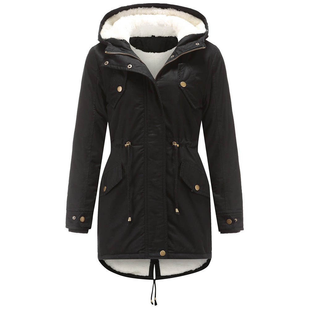 Women's Cotton-padded Solid Color Hooded Thick Coats