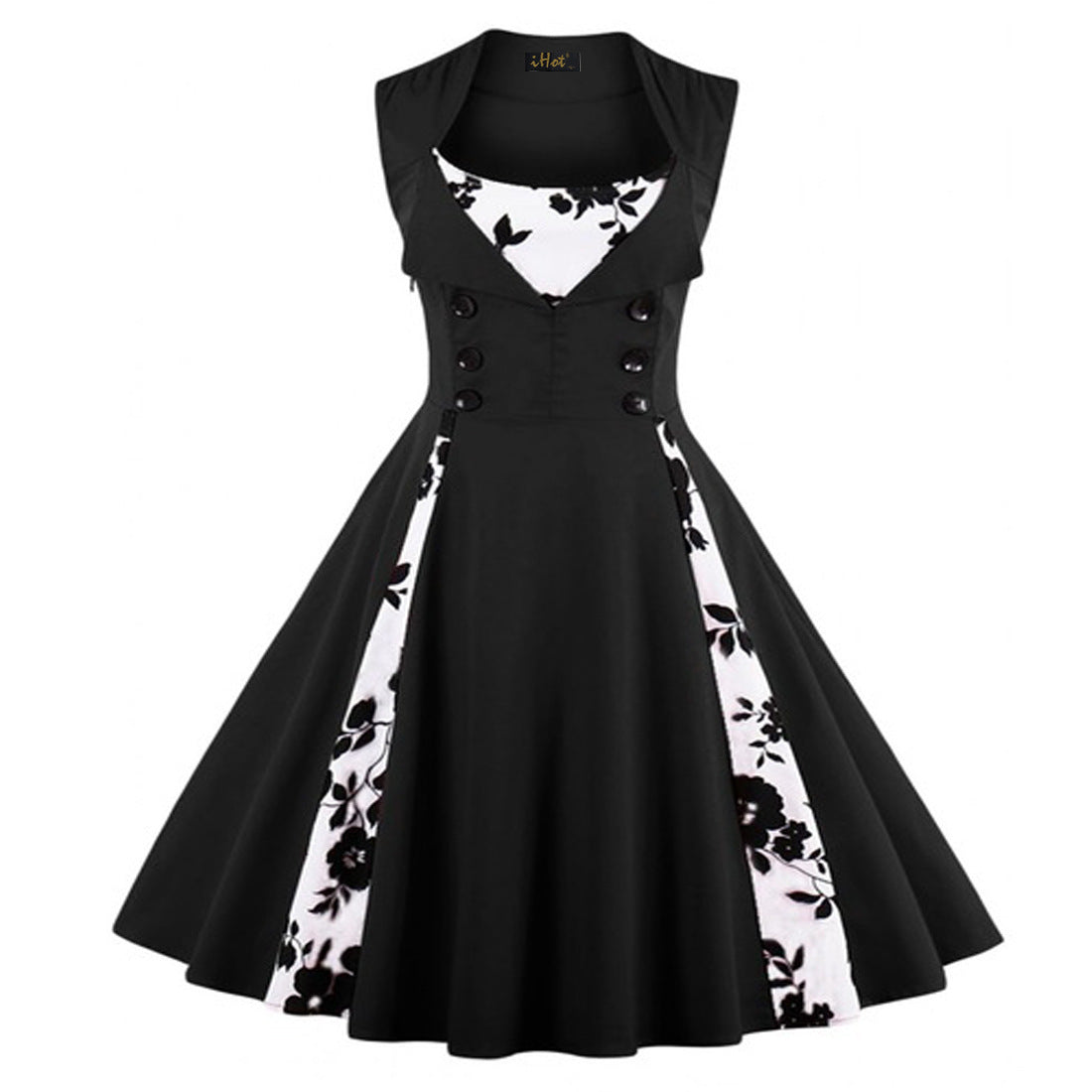 Women's Dot Print Stitching Large Swing Retro Dresses