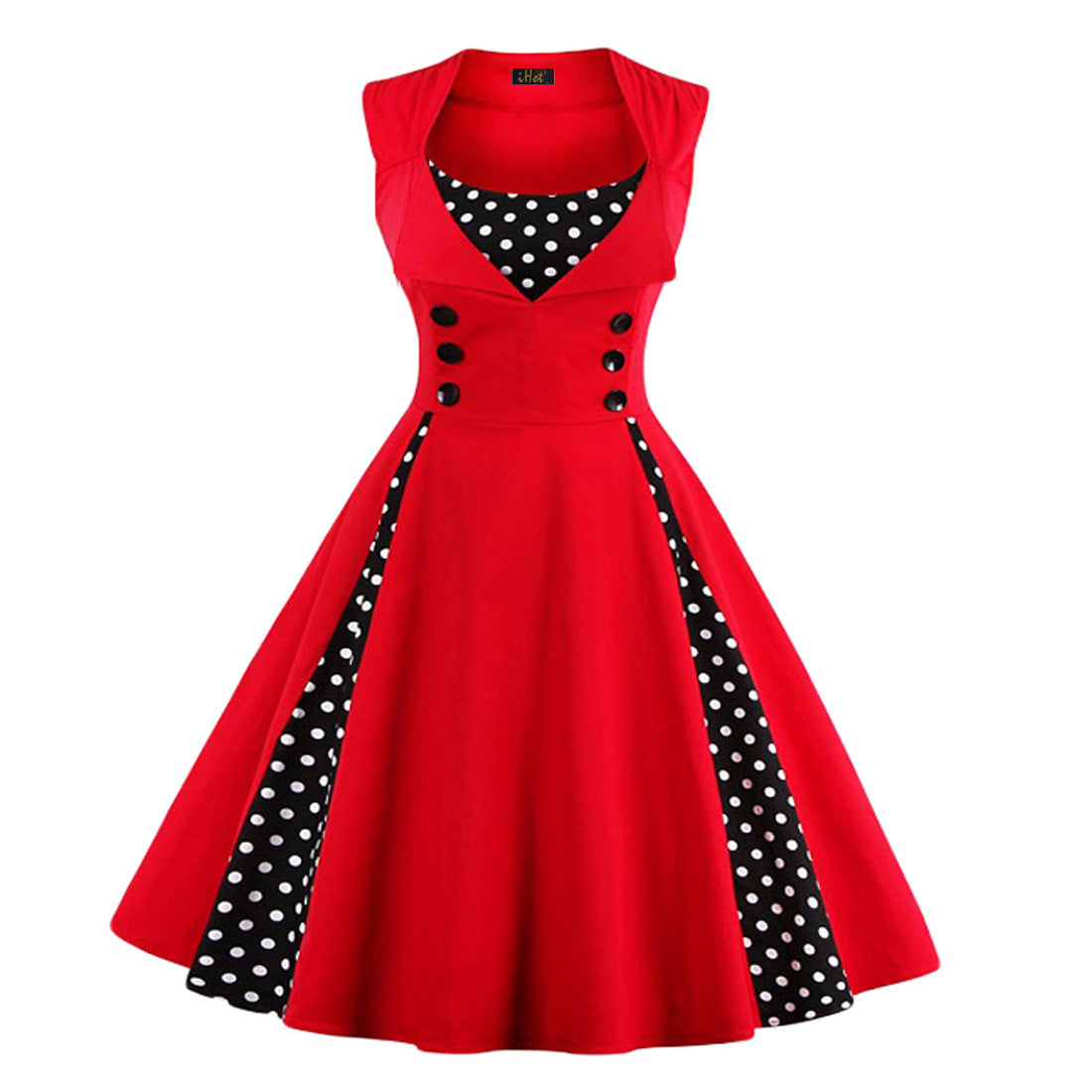 Women's Dot Print Stitching Large Swing Retro Dresses