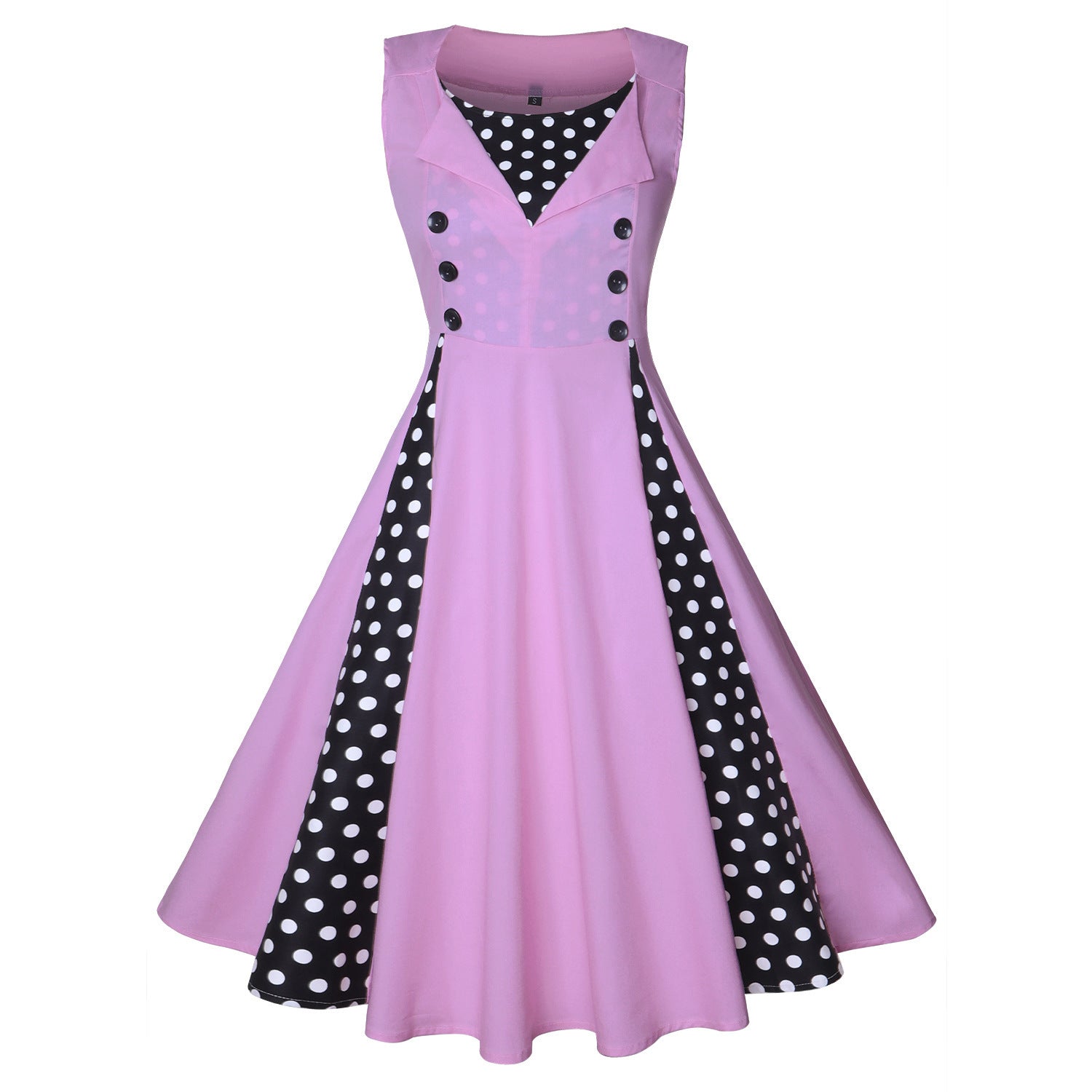 Women's Dot Print Stitching Large Swing Retro Dresses