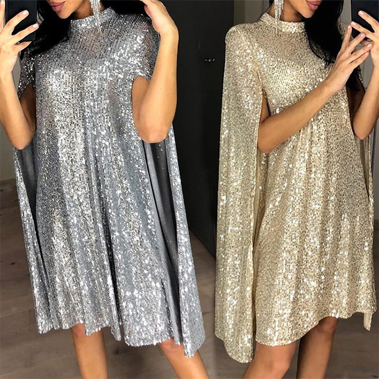 Women's Small Collar Sequins Loose Dress Dresses