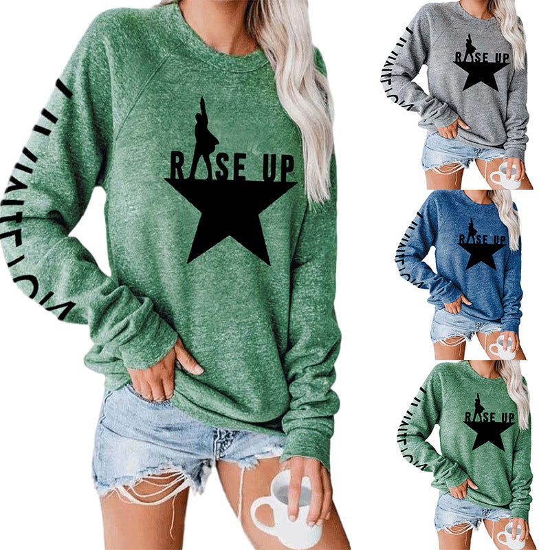 Women's Autumn Star Printed Round Neck Long Sleeve Pullover Hoodie Sweaters