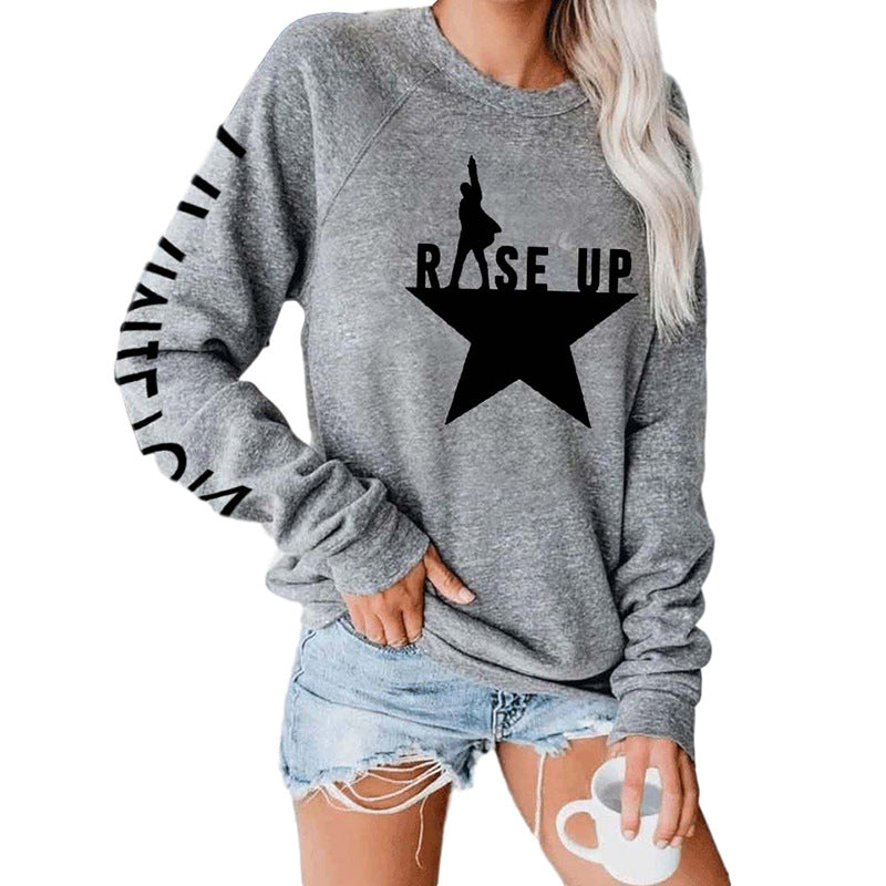 Women's Autumn Star Printed Round Neck Long Sleeve Pullover Hoodie Sweaters