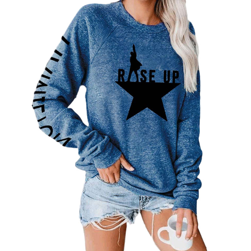 Women's Autumn Star Printed Round Neck Long Sleeve Pullover Hoodie Sweaters