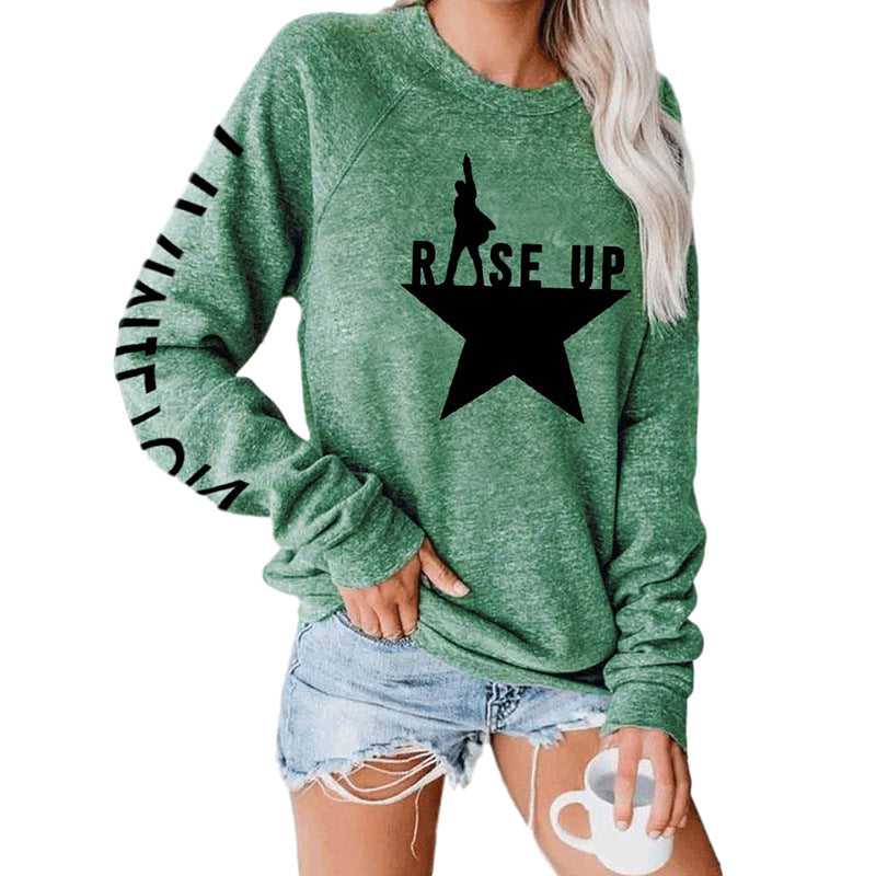 Women's Autumn Star Printed Round Neck Long Sleeve Pullover Hoodie Sweaters