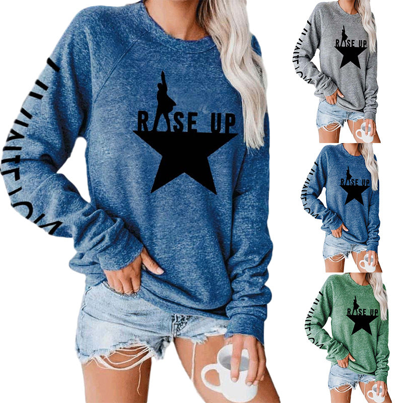 Women's Autumn Star Printed Round Neck Long Sleeve Pullover Hoodie Sweaters