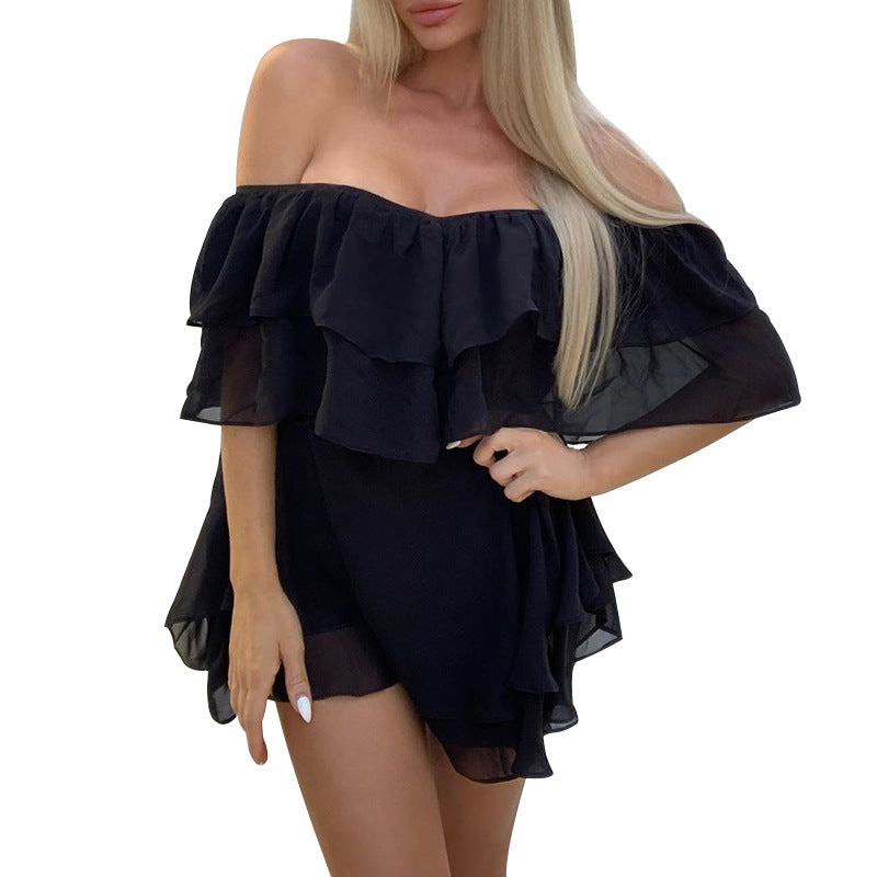 Off-shoulder Sleeveless Ruffled Sexy Mini Chiffon Dresses