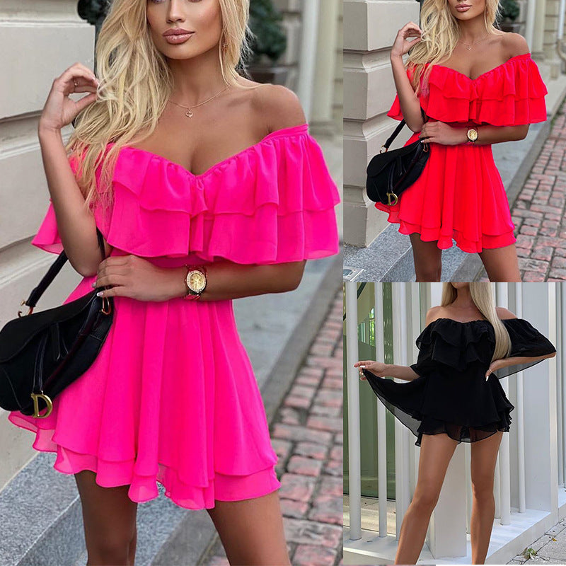 Off-shoulder Sleeveless Ruffled Sexy Mini Chiffon Dresses