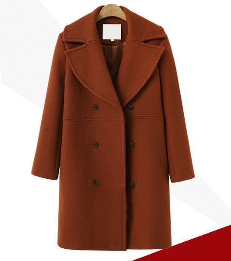 Popular Women's Large Woolen Double-breasted Mid-length Coats