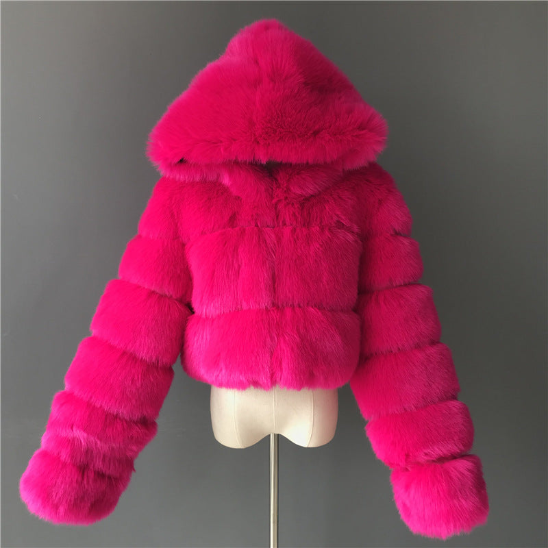 Women's Fur Imitation Fox Stitching Hooded Long Coats