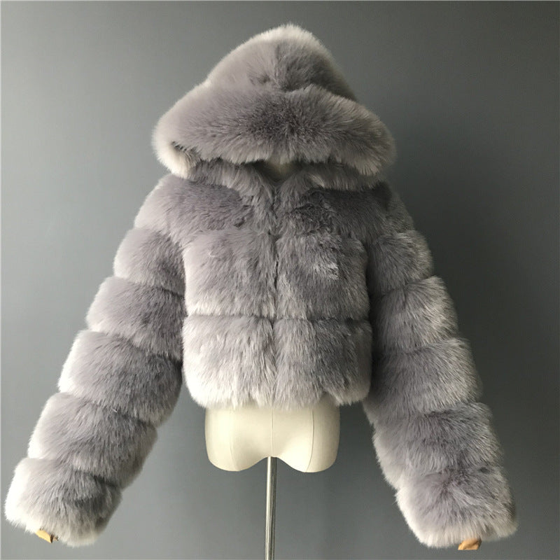 Women's Fur Imitation Fox Stitching Hooded Long Coats