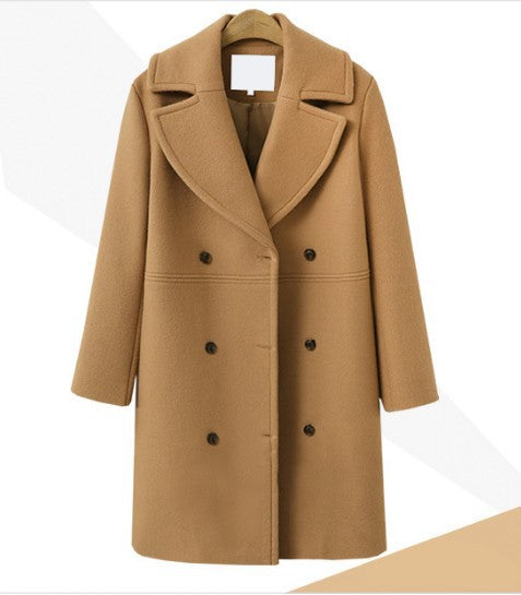 Popular Women's Large Woolen Double-breasted Mid-length Coats