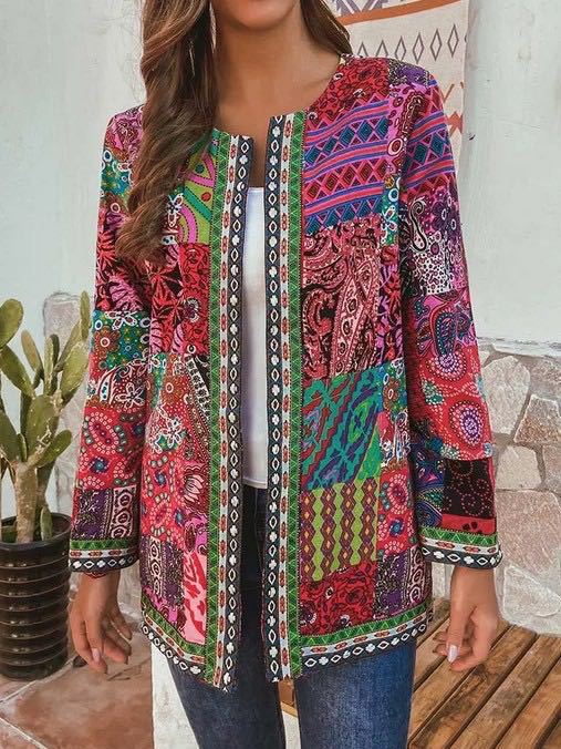 Retro Cotton Linen Printed Loose Long Coats