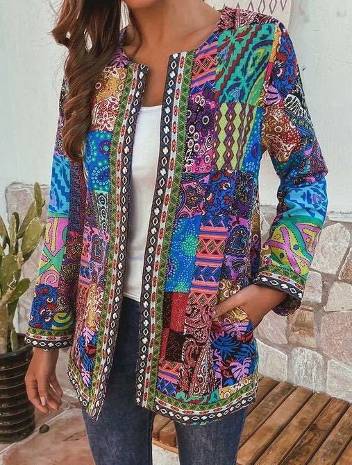 Retro Cotton Linen Printed Loose Long Coats