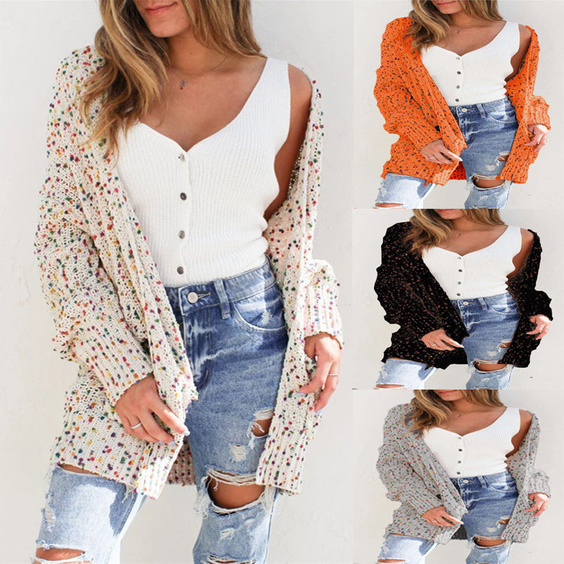 Women's Colorful Dot Long Sleeve Pocket Sweaters