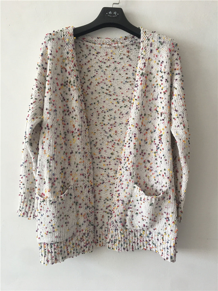 Women's Colorful Dot Long Sleeve Pocket Sweaters