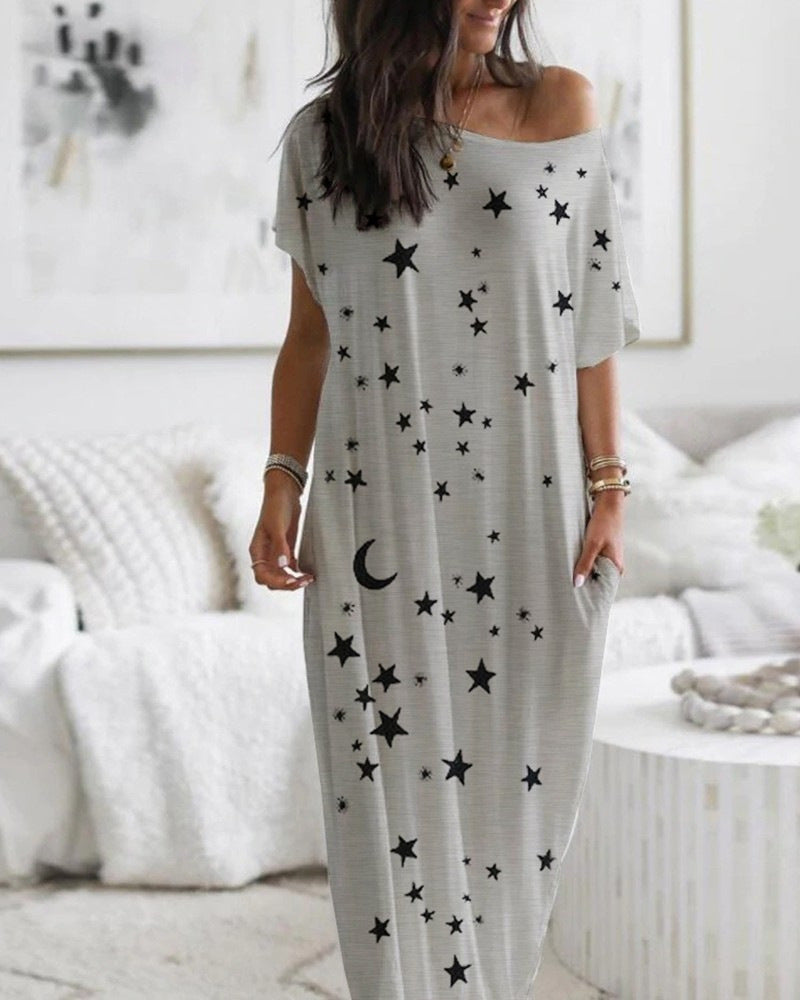 Women's Round Neck Sleeve Loose Midi Dress Dresses