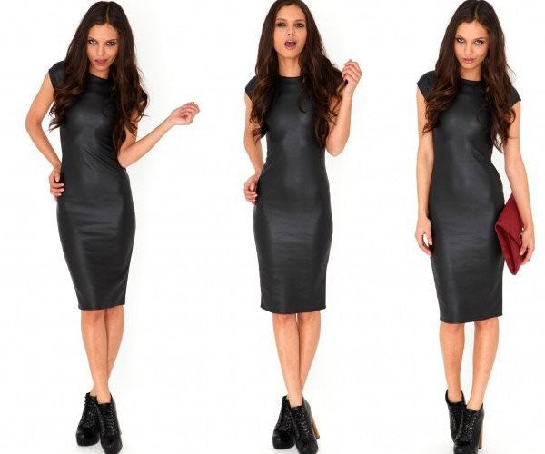 Women's Dress Faux Leather Sleeve Wrapped Style Dresses