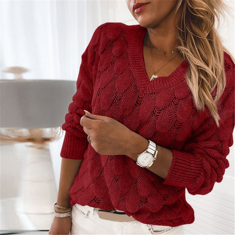 Women's Feather Hollow Out Long Sleeve Solid Sweaters