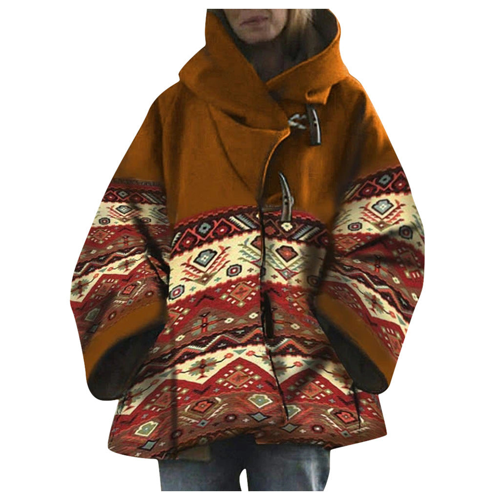 Women's Winter Loose Retro Printed Woolen Coats