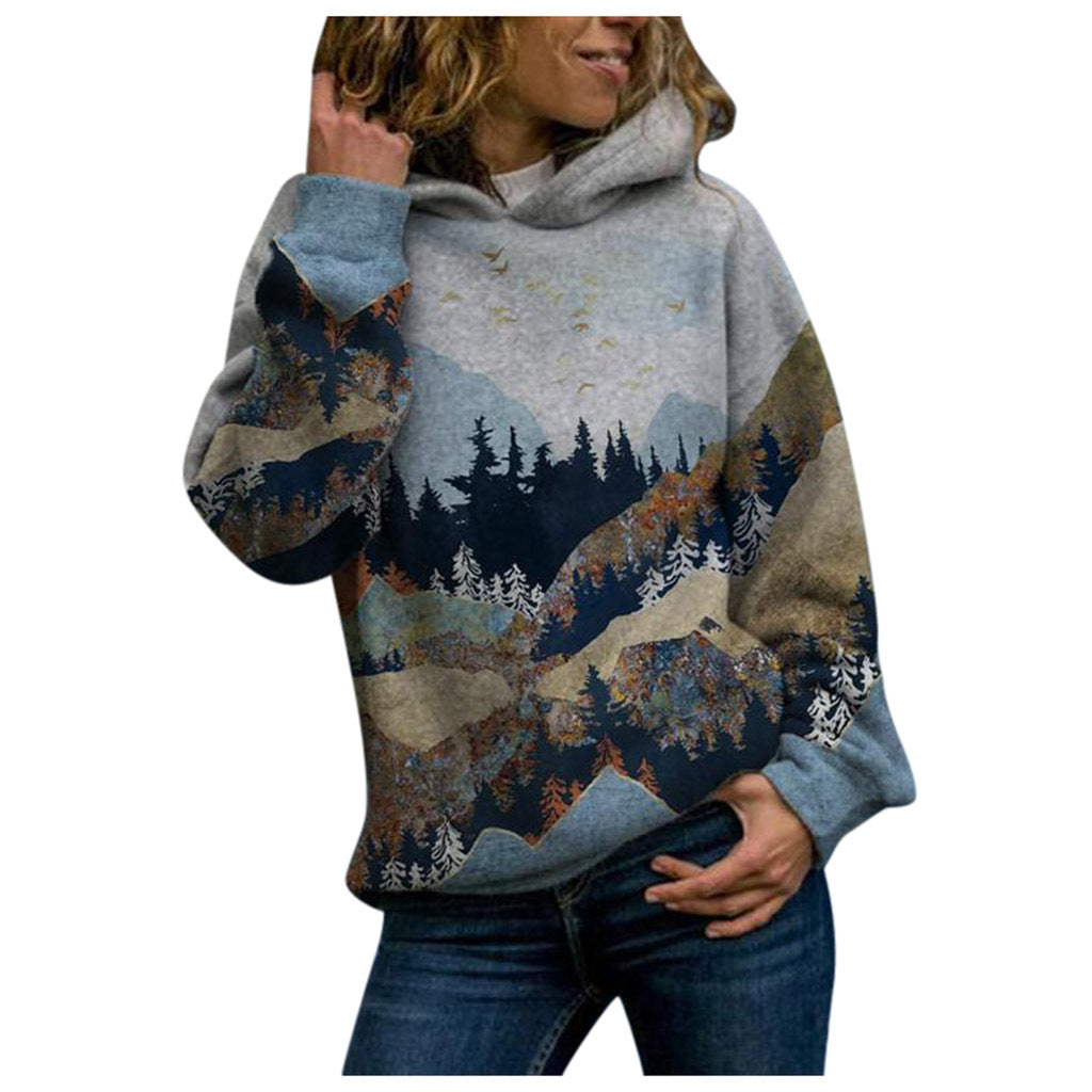 Hooded Slim Fit Long Sleeve Printed Sweaters