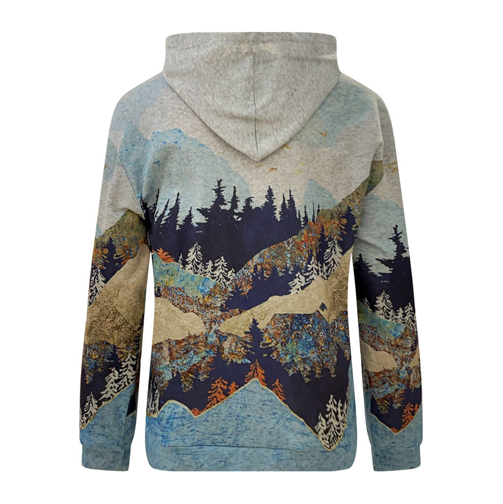 Hooded Slim Fit Long Sleeve Printed Sweaters