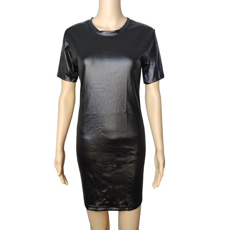 Women's Dress Faux Leather Sleeve Wrapped Style Dresses