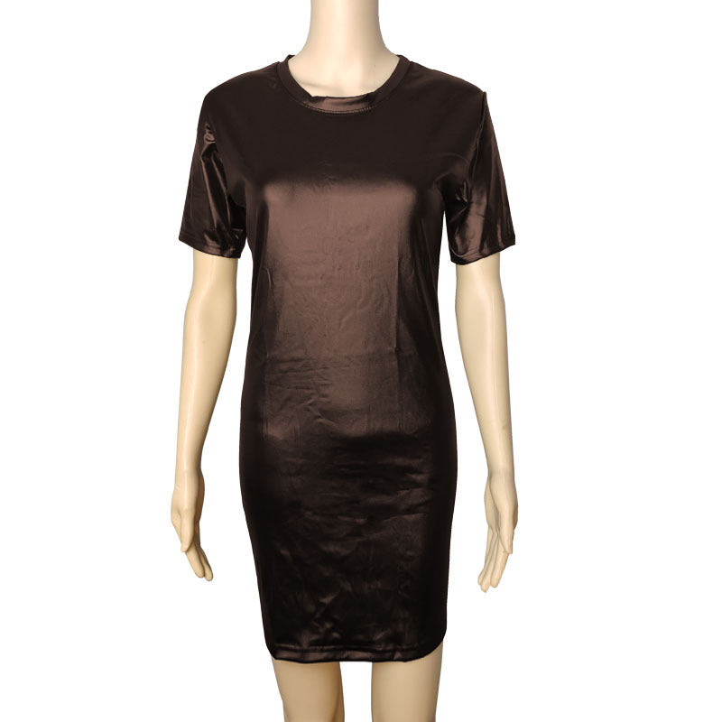 Women's Dress Faux Leather Sleeve Wrapped Style Dresses