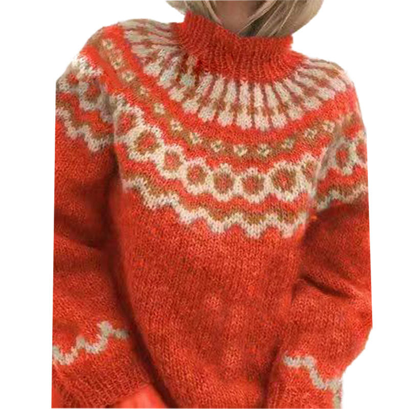 Women's Turtleneck Pullover Thick Needle Brocade Knitted Sweaters