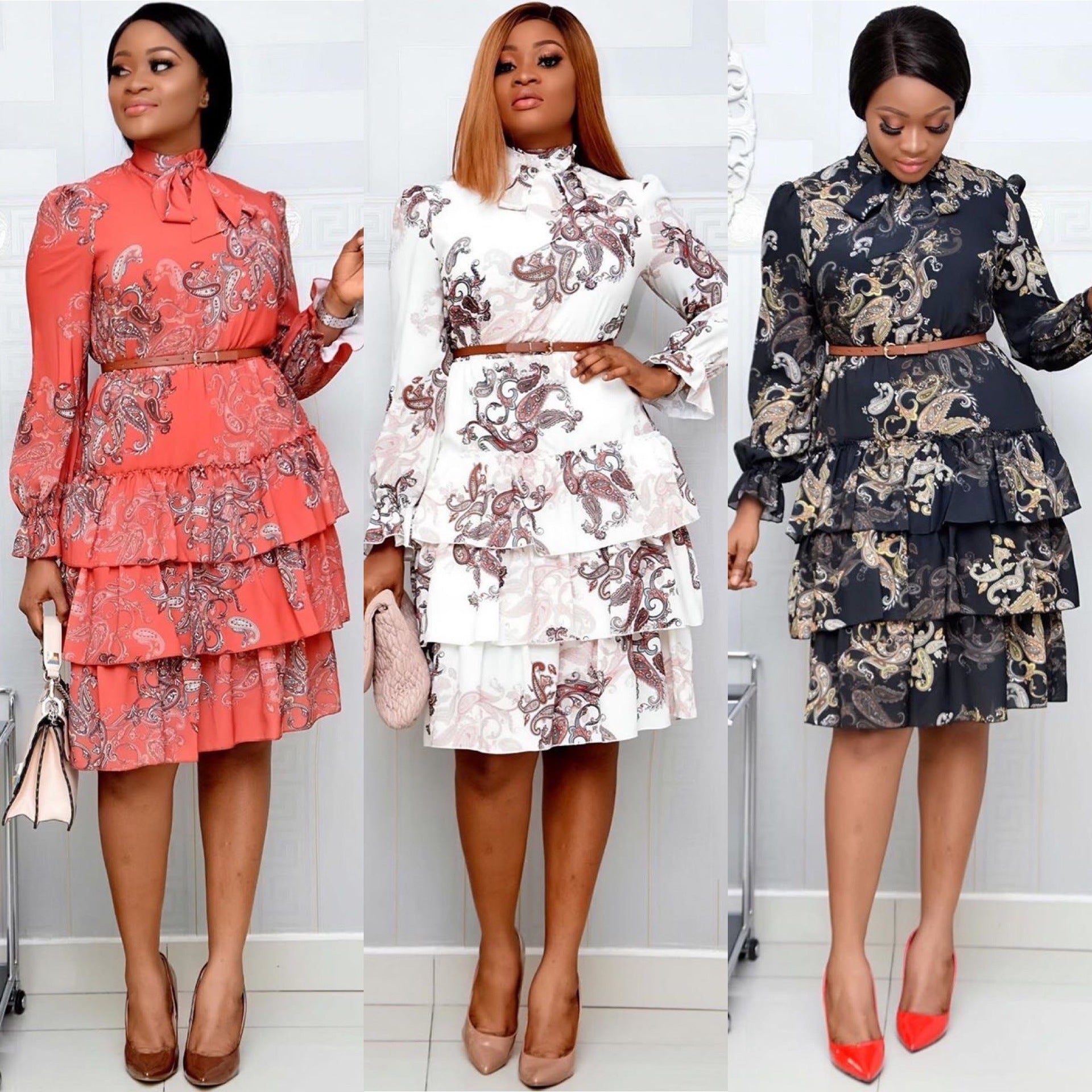 Women's African Digital Printing High Waist Ol Dresses